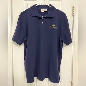 𝅺CUNARD cruise line Queen Elizabeth Maiden Voyage 2010 navy blue polo size XXL.
